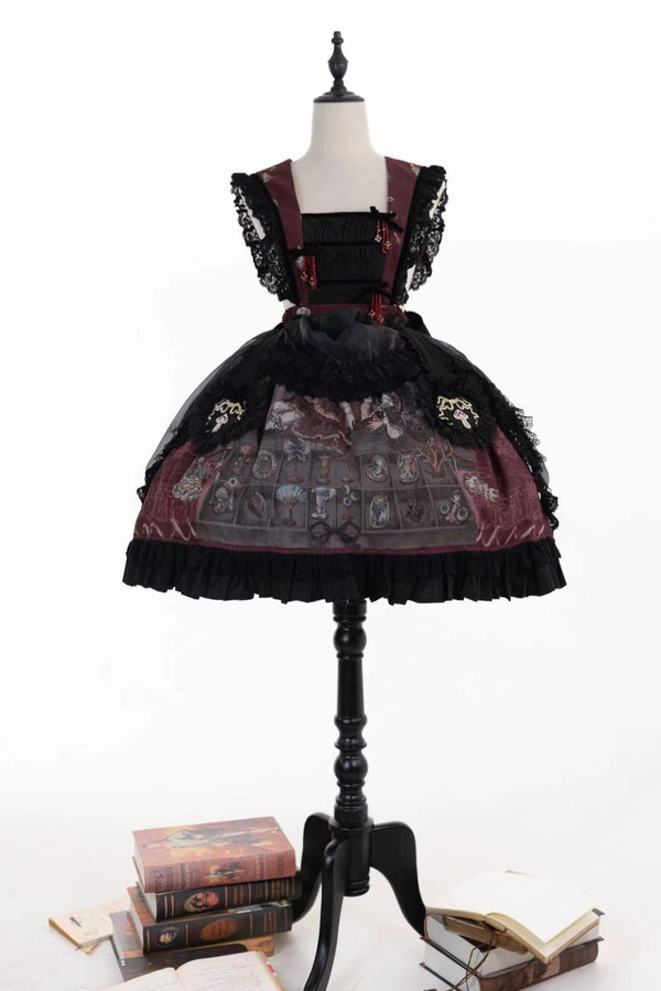 リフティングビーズゴシックストラッププリントドレス