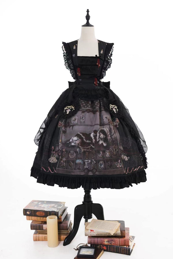 リフティングビーズゴシックストラッププリントドレス