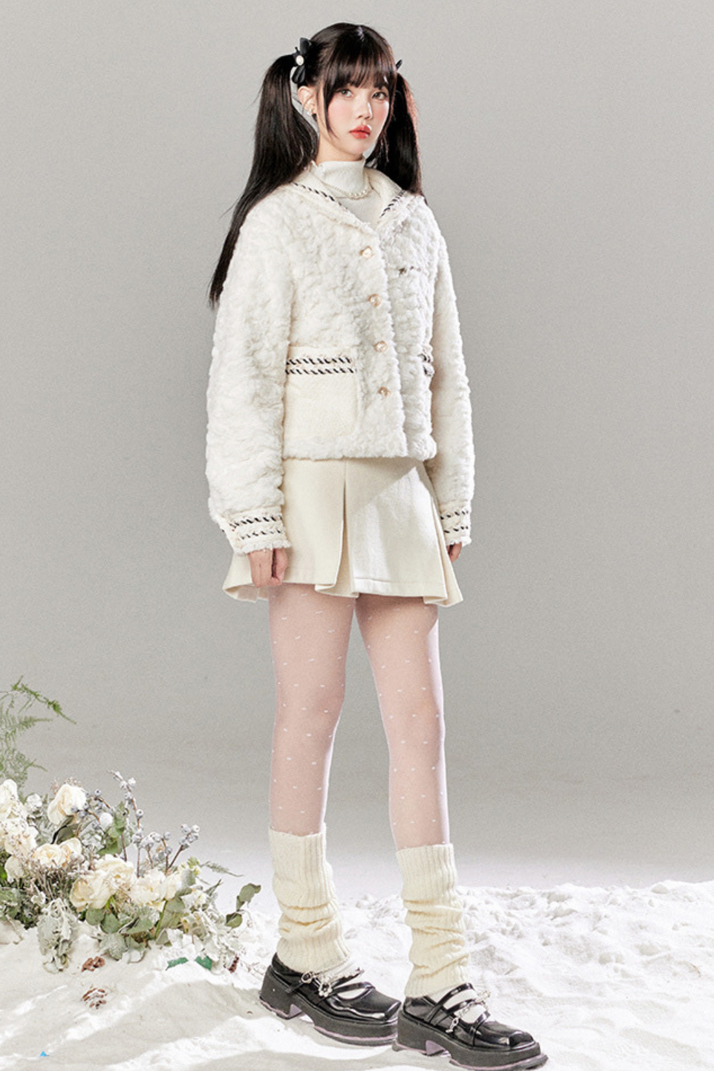 Snow Sweet Furcoat + Pleated Skirt