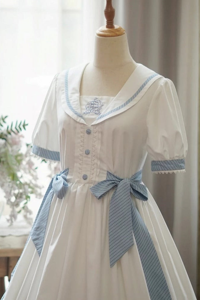 [Reservierungsschluss 28. Juni] 5 Farben/Sailor-Lolita-Streifenkleid mit Schleife und Puffärmeln