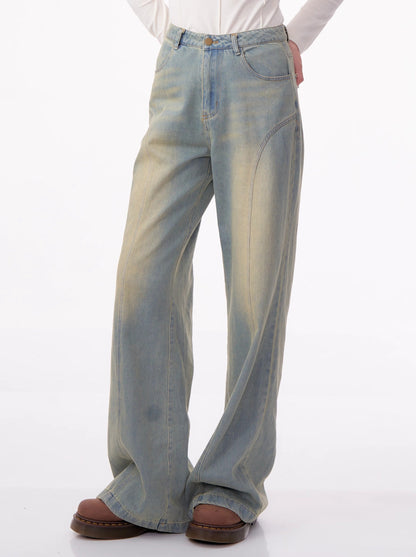 Light Blue American Retro Star Denim Pants