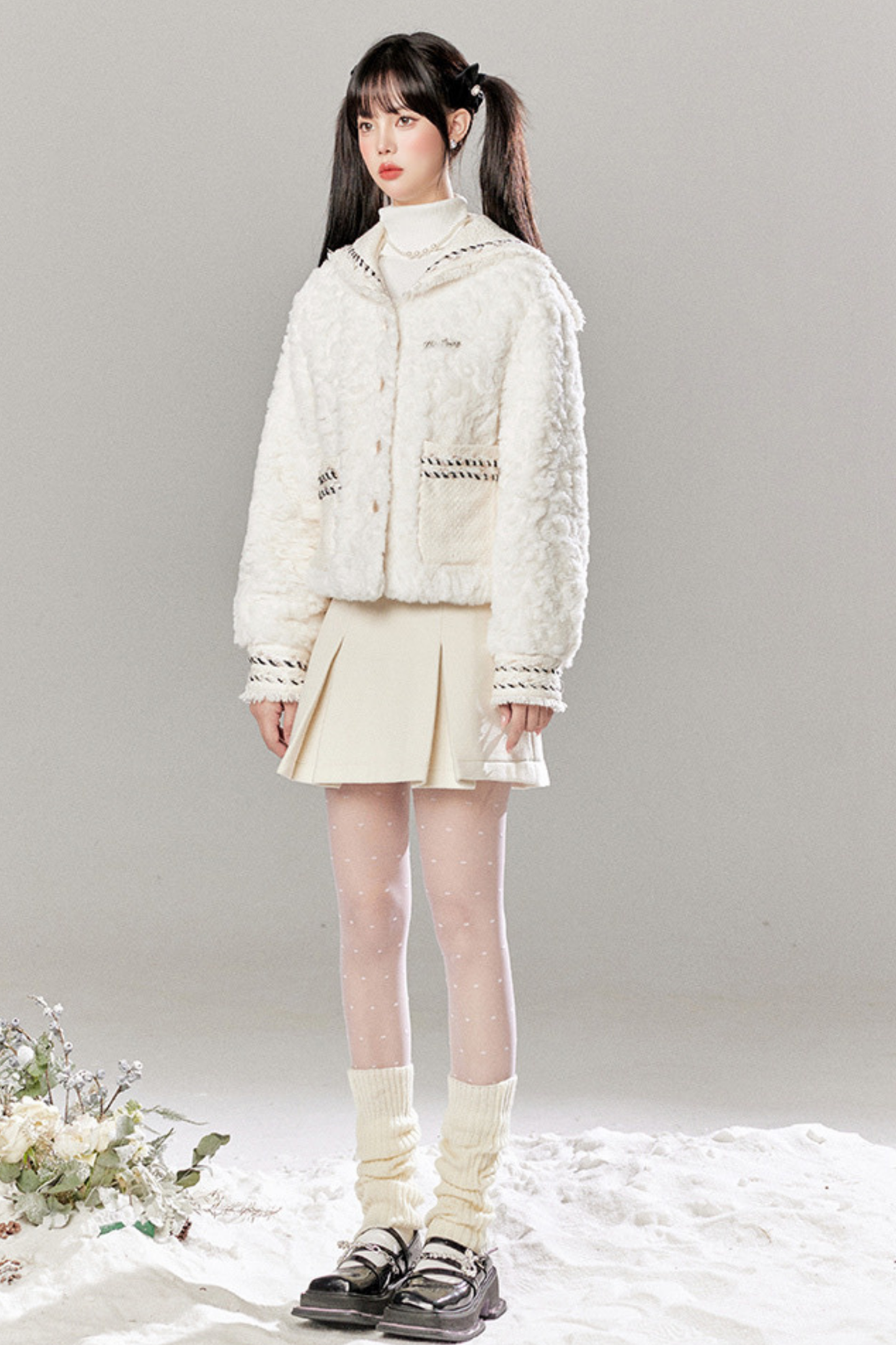 Snow Sweet Furcoat + Pleated Skirt