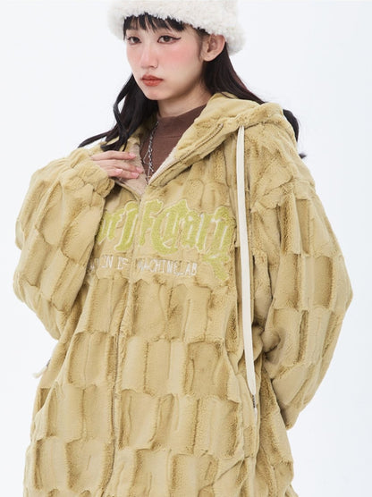 American retro lambswool velvet hooded padded jacket