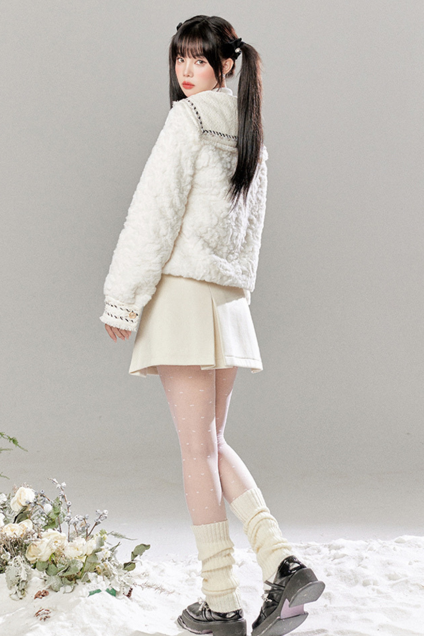 Snow Sweet Furcoat + Pleated Skirt