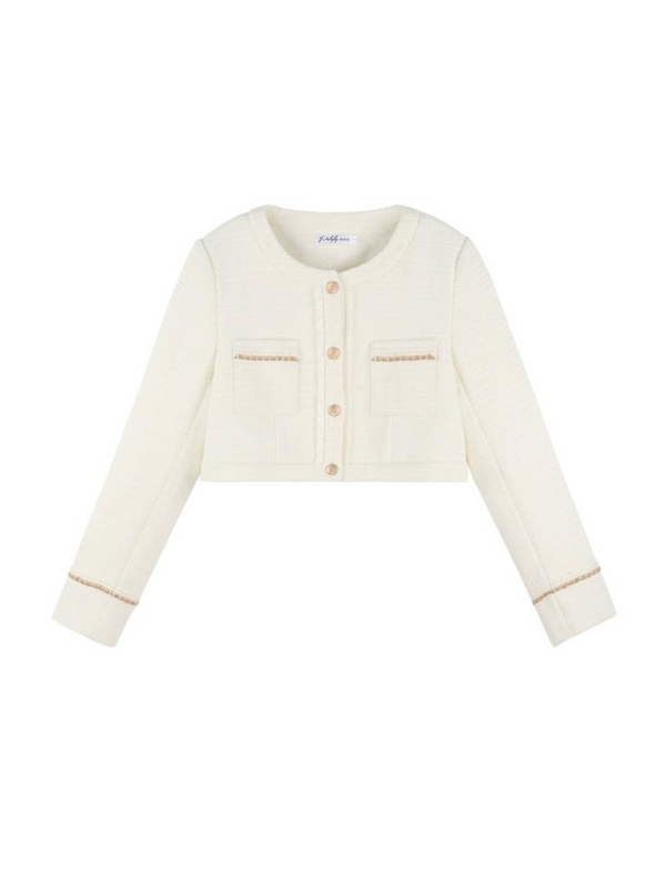 French pure white jacket + blouse + high-waisted pants