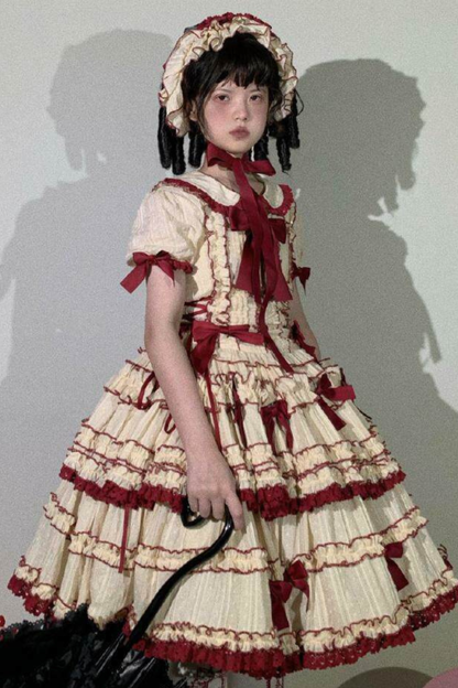 ピュアガールリボンロリータスカート+インナー+ベスト+ヘアバンド+スリーブ