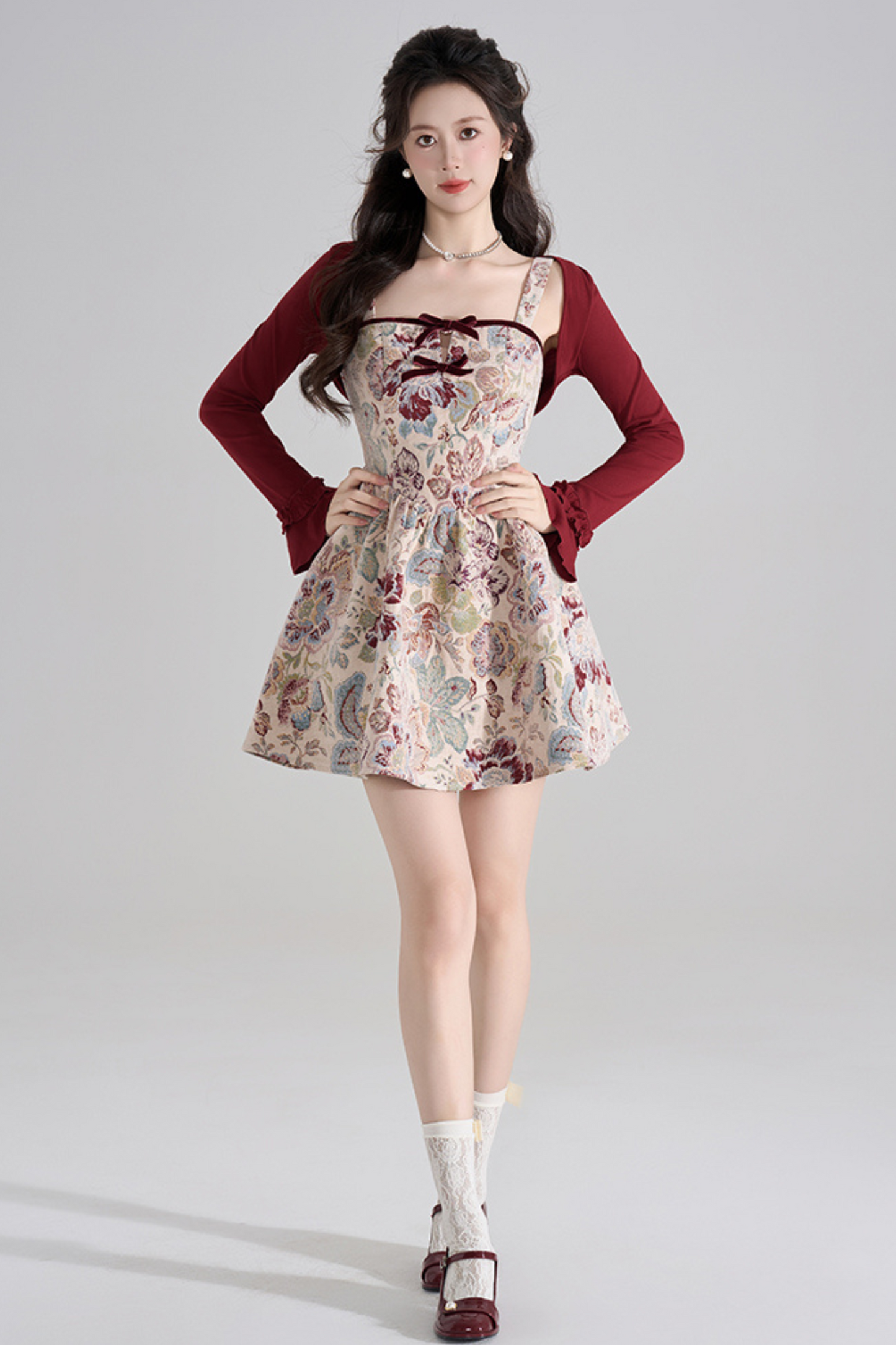 Retro Breeze Fragrance Dress + Short Cardigan