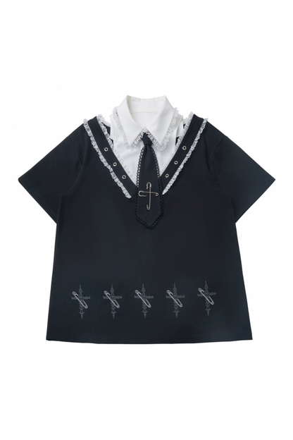 Vestido con volantes en la capucha + Top holgado con corbata + Pantalones cortos + Calentadores