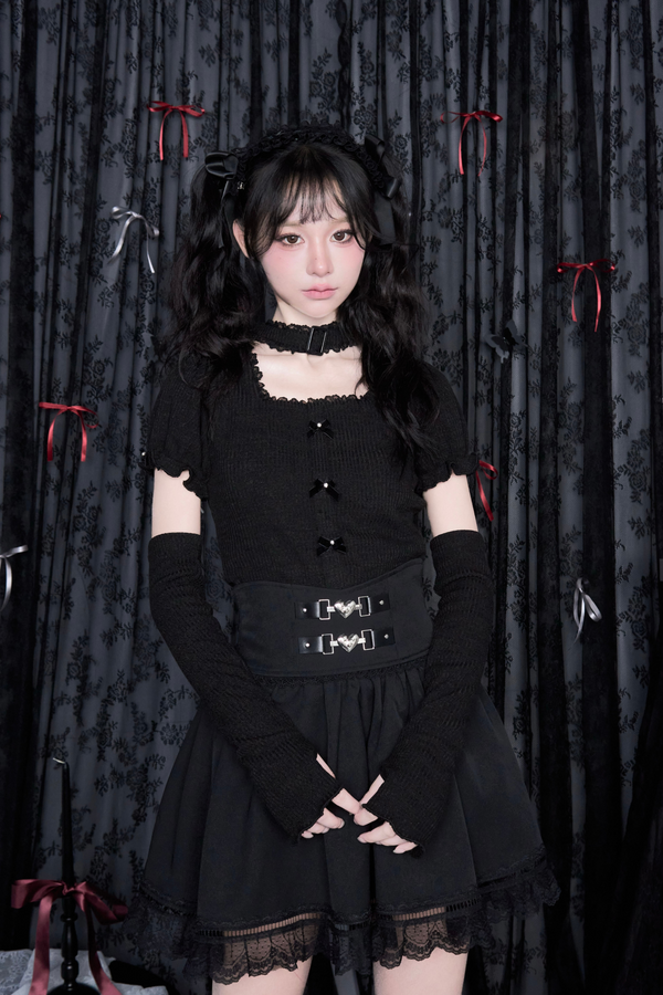 Dark sweet ribbon knit top + sleeves