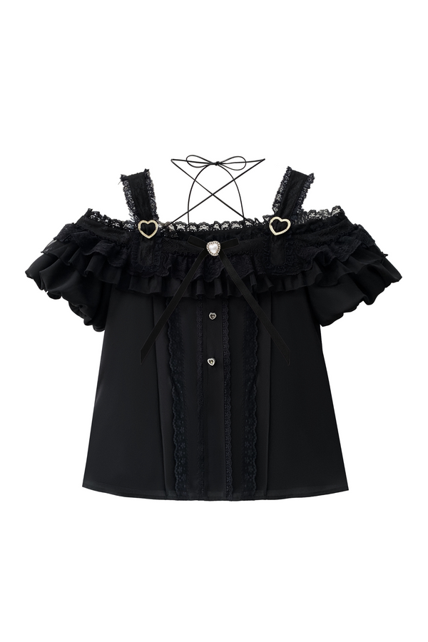 [Reservations] Mine Off-the-shoulder Top + Flared Skirt + Ribbon