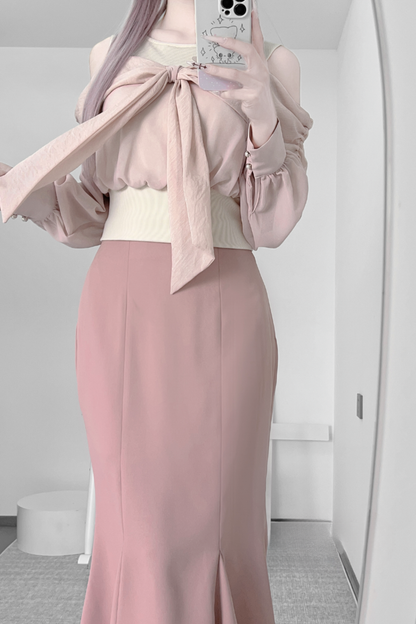 Off-the-shoulder top + mermaid skirt