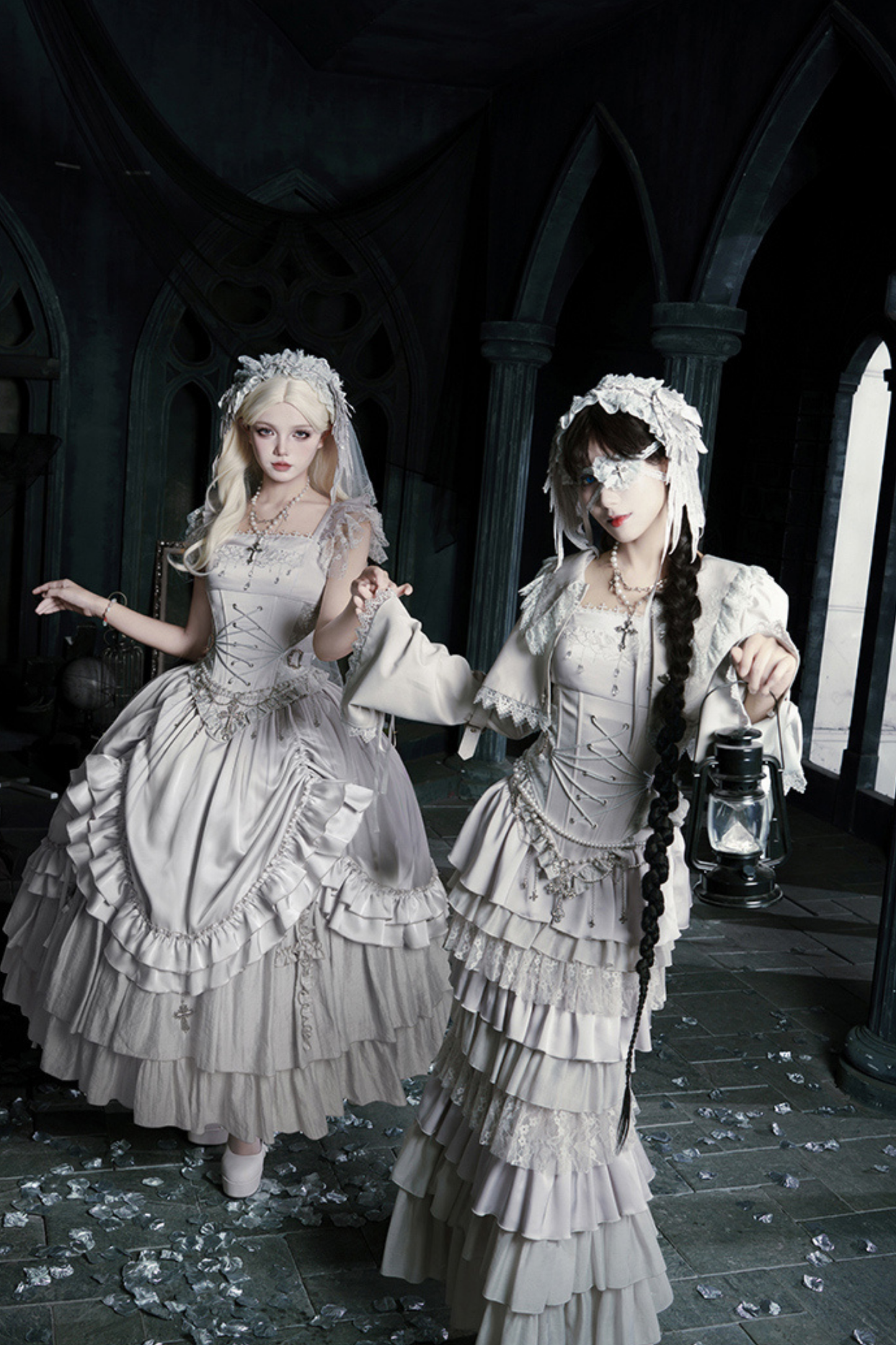 ゴシックロリータスカート+コルセット+ベール+ネックレス+ウエストチェーン