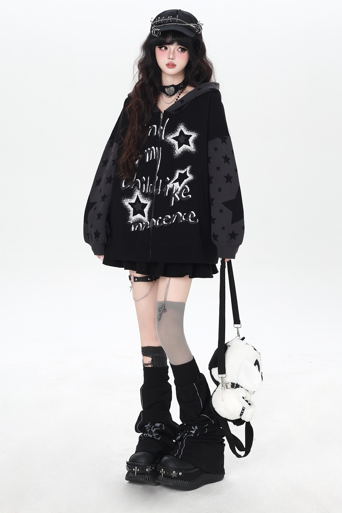 Star Gothic Bicolor Hooded Knit Cardigan