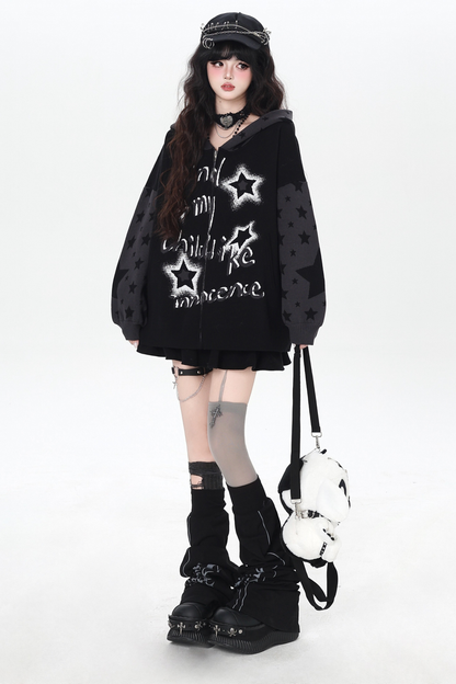 Star Gothic Bicolor Hooded Knit Cardigan