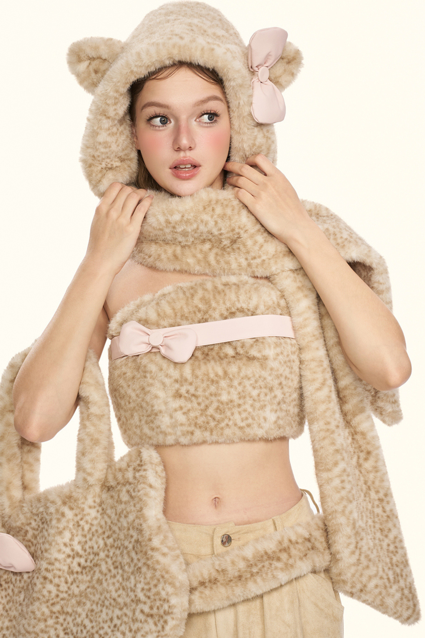 リトルミルクレオパードトップス+パンツ+ハット+ベルト