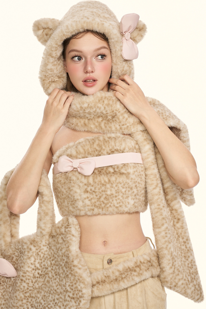 リトルミルクレオパードトップス+パンツ+ハット+ベルト