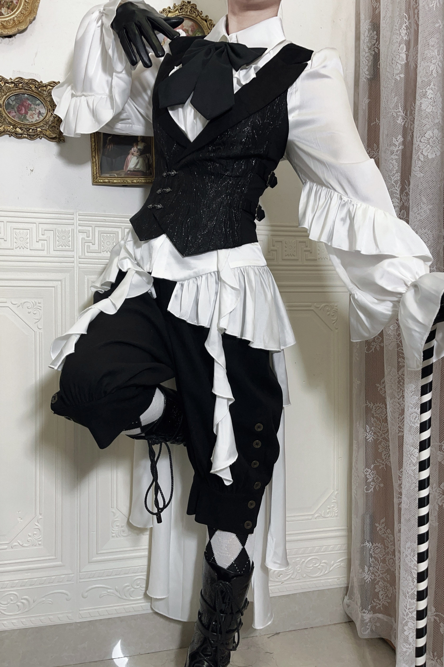 トレイリングショールプリンスアウトフィットゴシックトップス