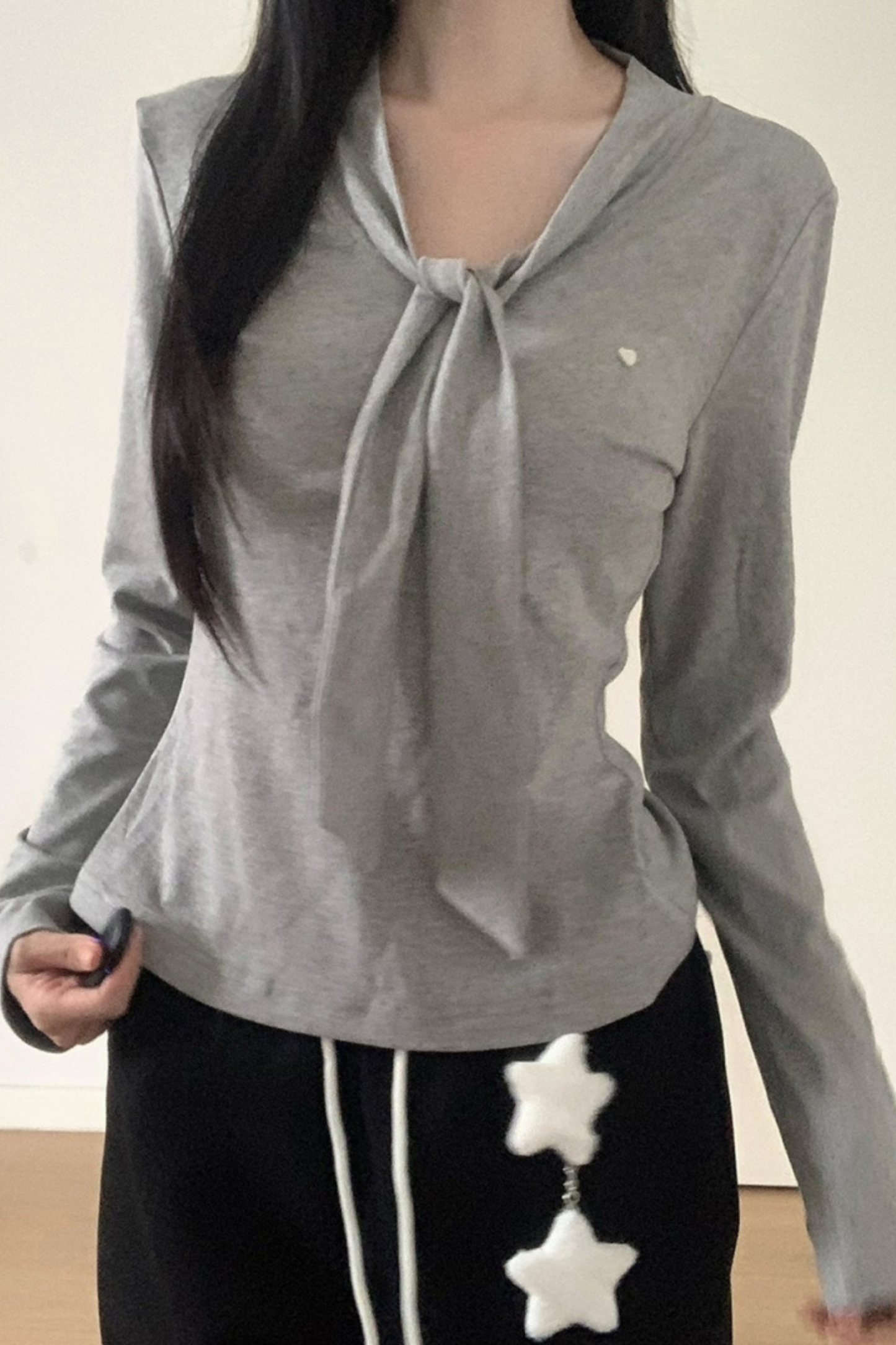 マルチカラーボタンリボントップス