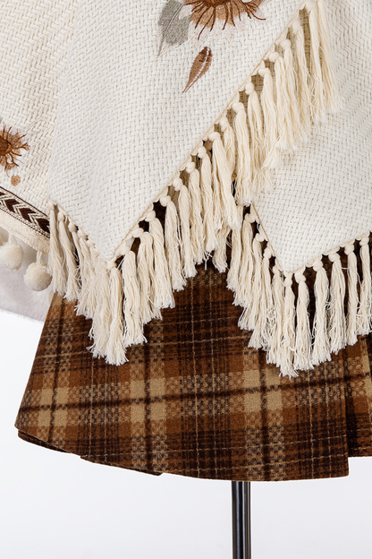 Retro Flower Design Cloak + Check Skirt + Shirt