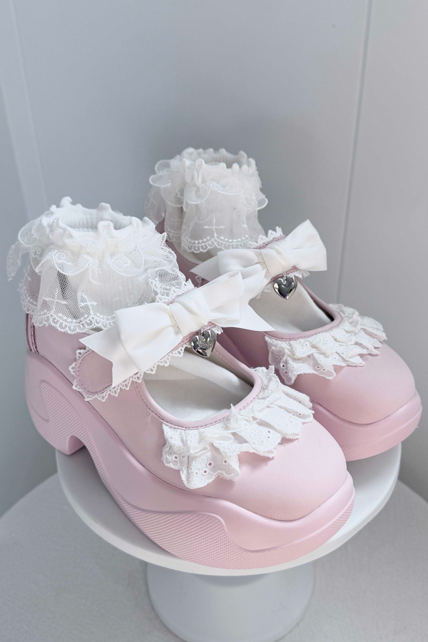 フリルレースリボン厚底シューズ