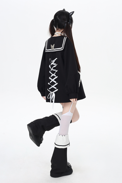 ダークレースアップセーラーシャツ