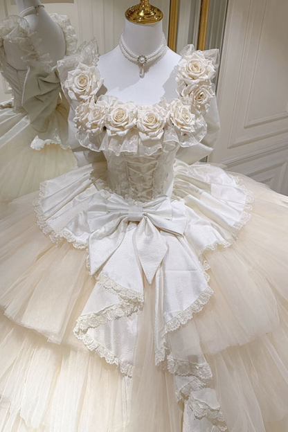 [예약상품] 4월 4일 예약마감]애프리콧 웨딩 로리타 원피스+숄+소매+리본 테일+베일