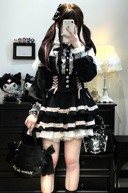[Pre-order item] Frilled Ribbon Lace-up Suspender Skirt