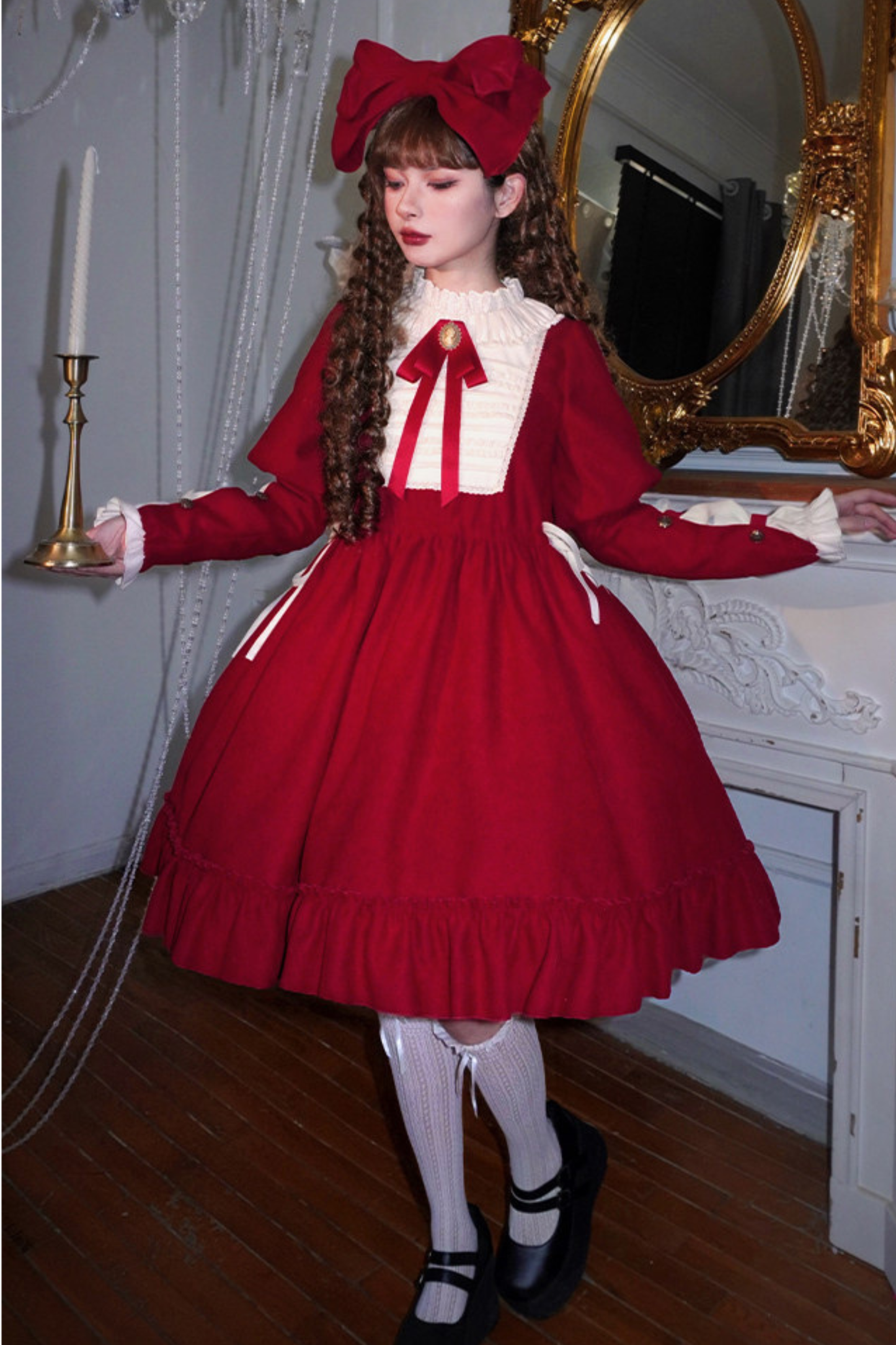 レースラッフルロリータドレス+リボン