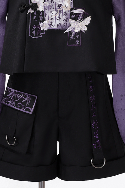 Dark china top + vest + shorts + necklace