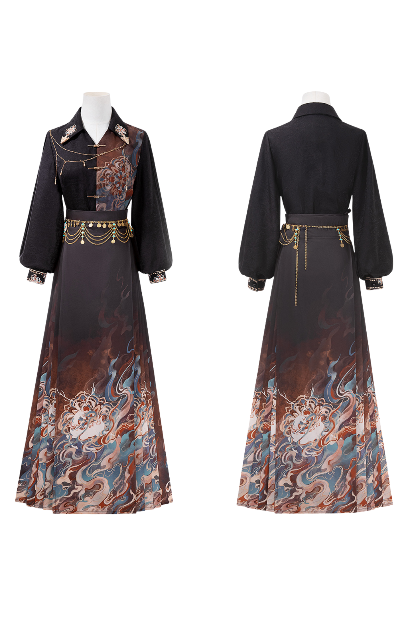 Dark chic retro top + long skirt