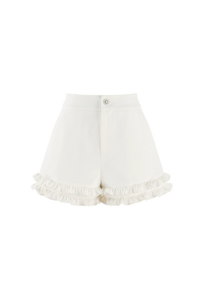 Pink Striped Lace Trim Blouse + Ruffled Shorts