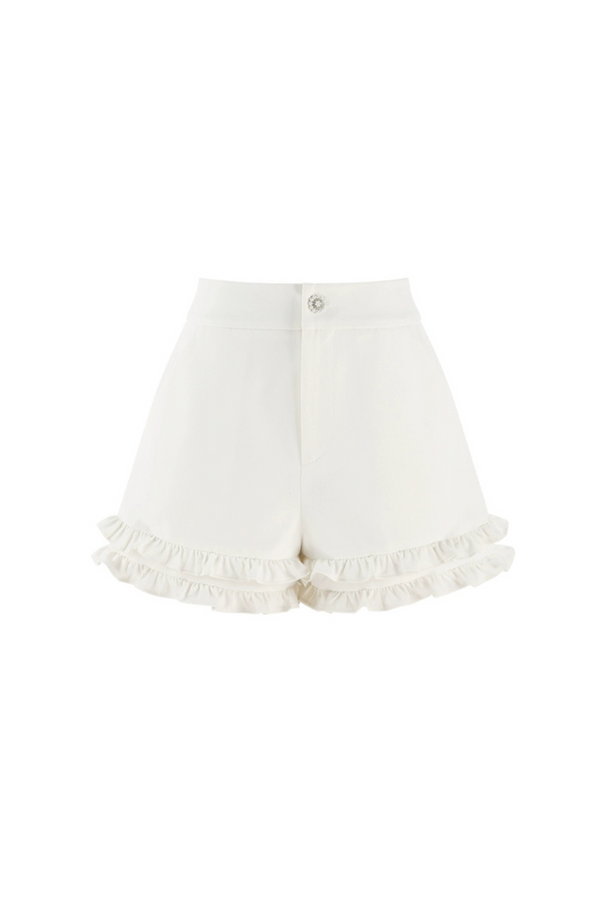 Pink Striped Lace Trim Blouse + Ruffled Shorts