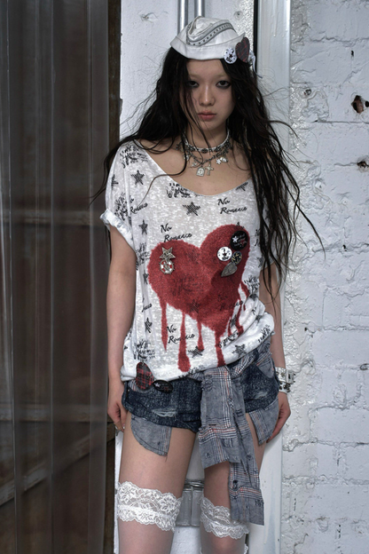 Y2k 타이트 프린트 탑