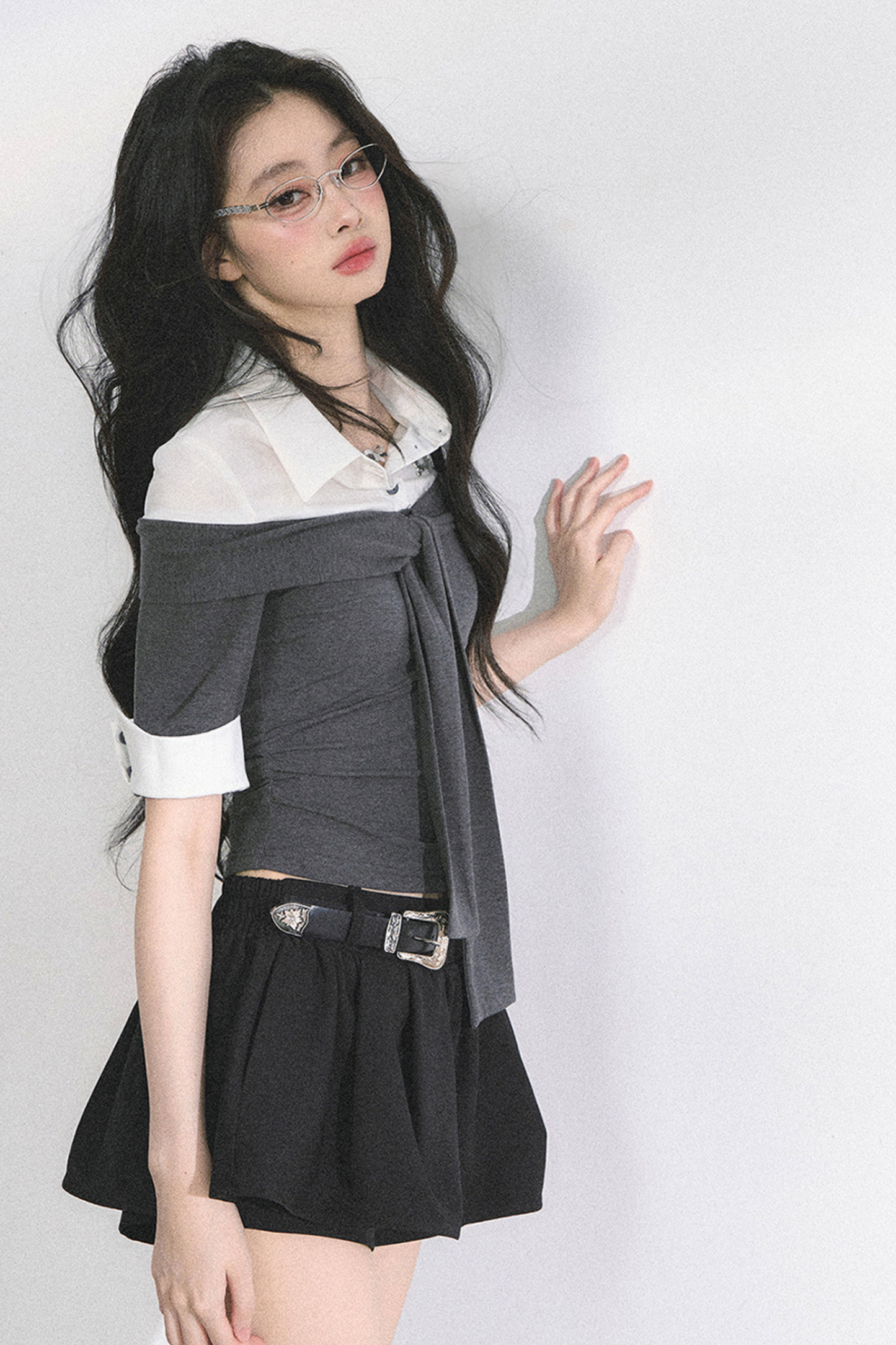 フレンチレディーウエストスリミングショートトップス