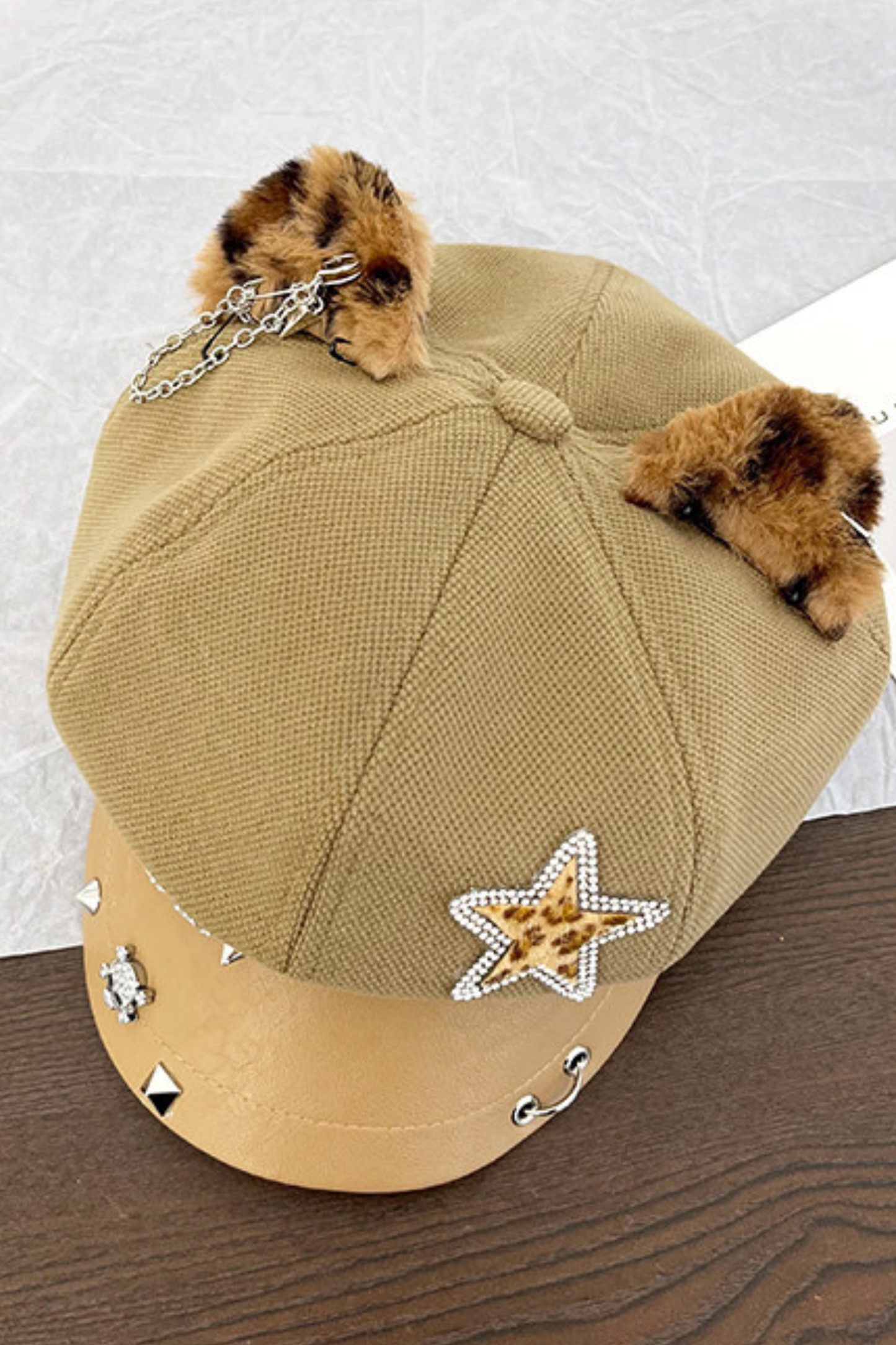 Studded Leather Cat Ear Beret