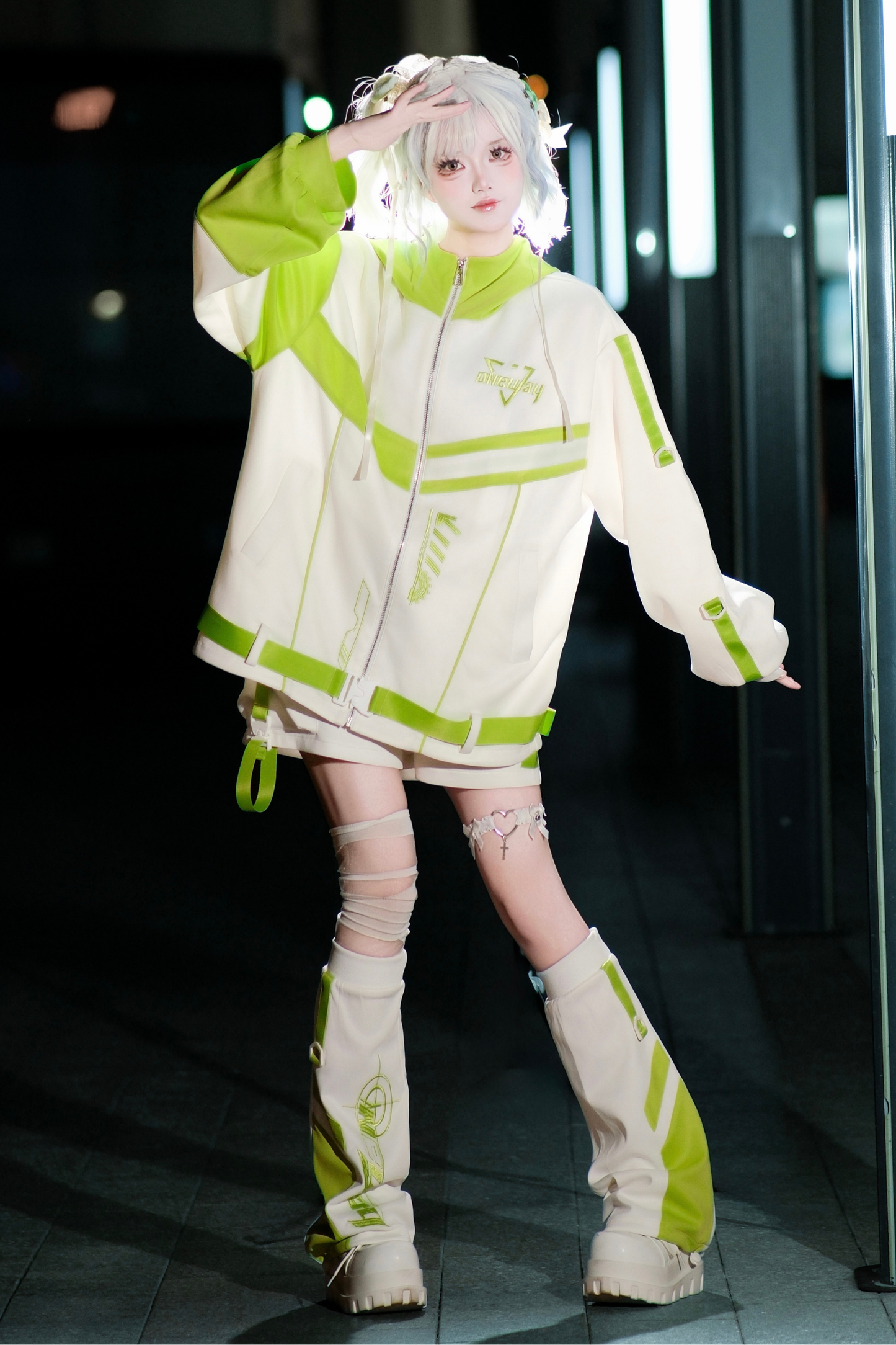 サイバーサブカルジャージジャケット+ショートパンツ+レッグカバー