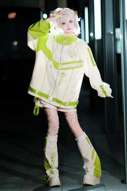 サイバーサブカルジャージジャケット+ショートパンツ+レッグカバー