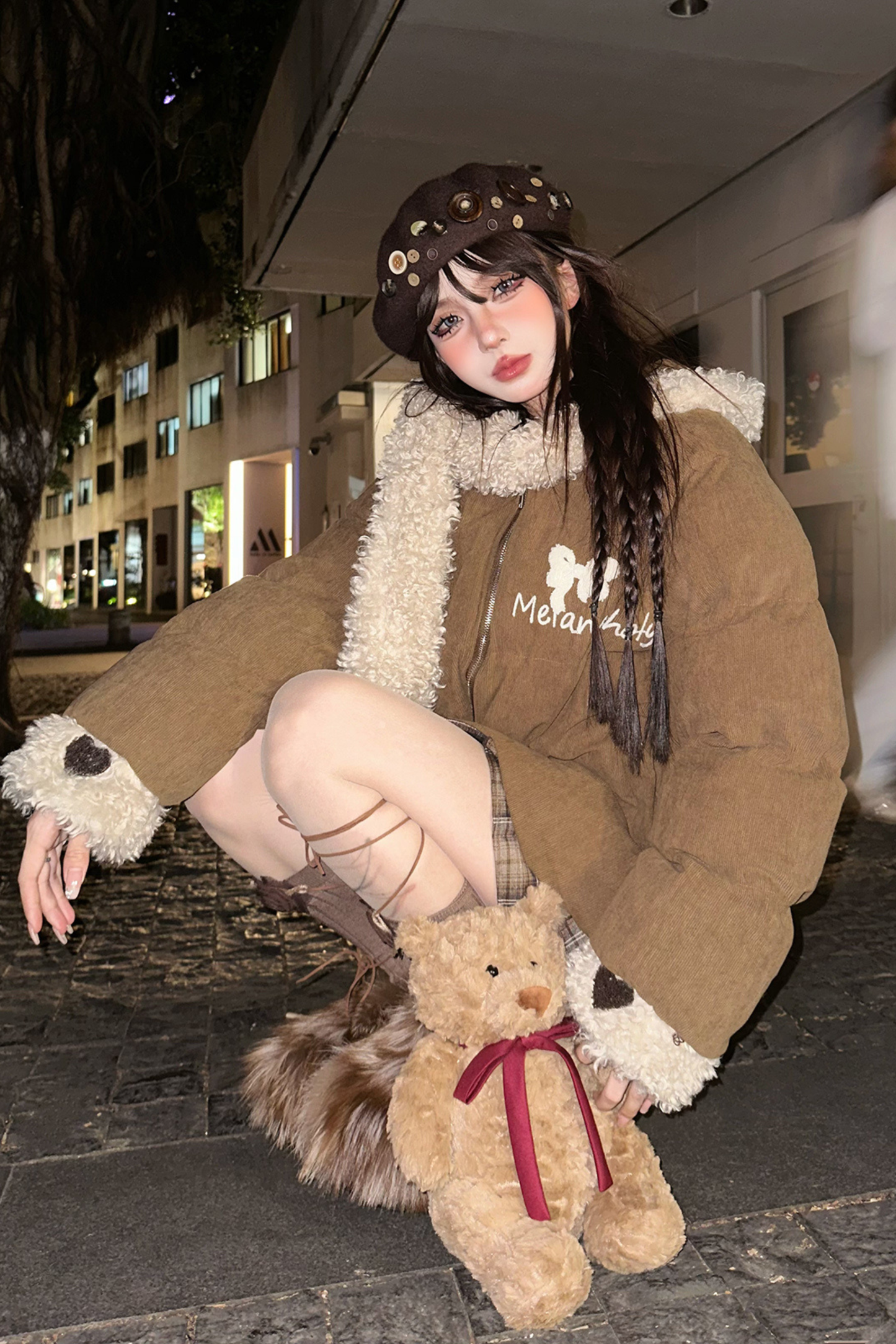 キャラメルマフィンウールフーデッドコート