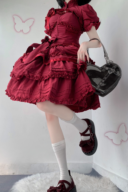 ゴシックレトロヘリンボーンウエストスリミングロリータドレス