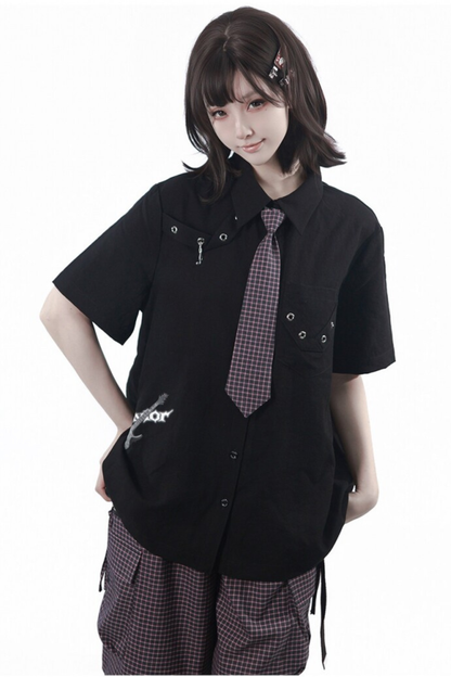 Puff Sleeve Shirt + Shorts + Tie