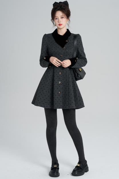フレンチグレイポルカドットウールンコート