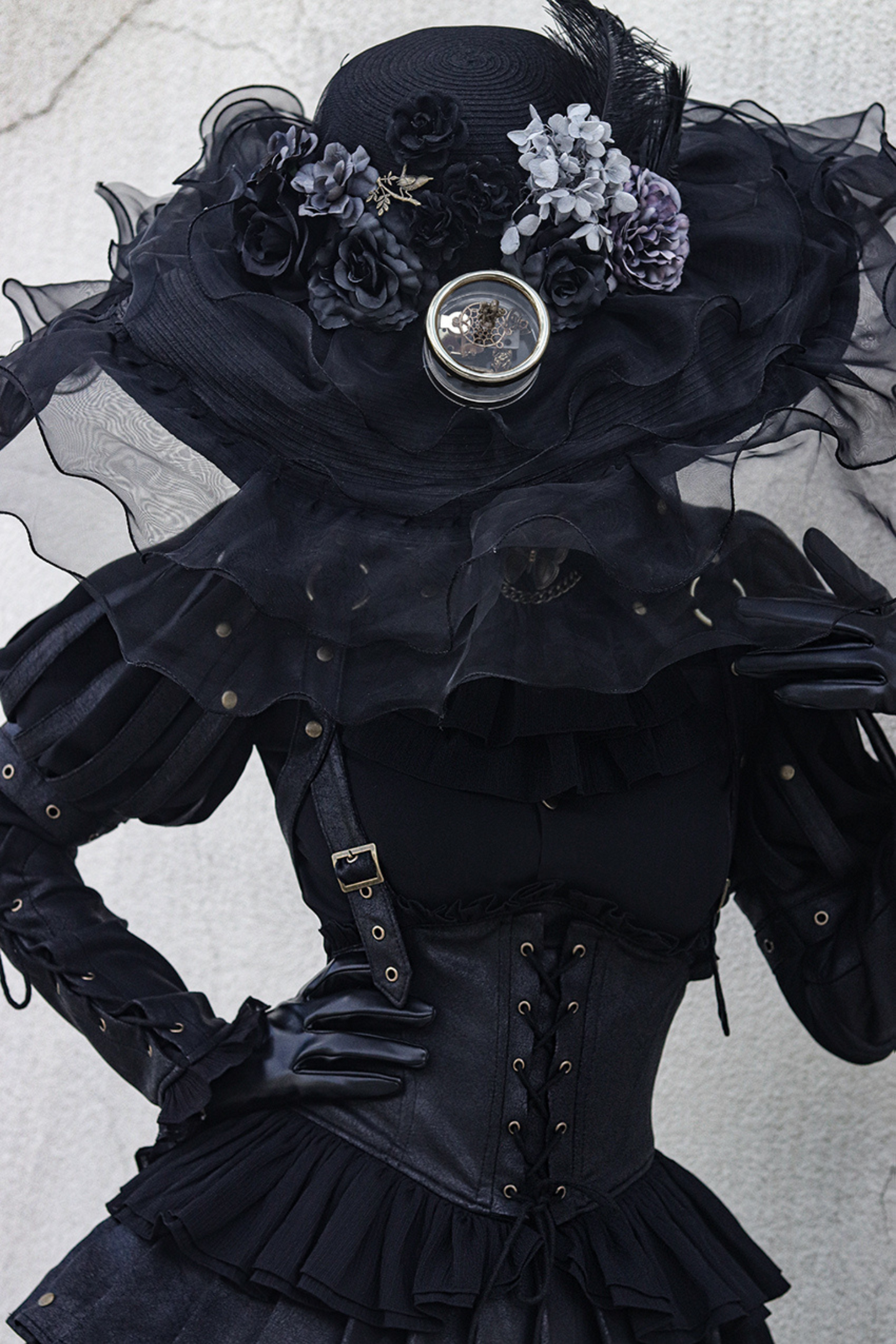 [Reservation product] Black Mist Gosix Team Punk Gauge Mat Leather Shirt + Corset Suspender Dress