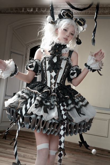 【12月26日予約締切】サーカスシリーズキングブラックアンドホワイトロリータピエロドレス＋フルセットA/B