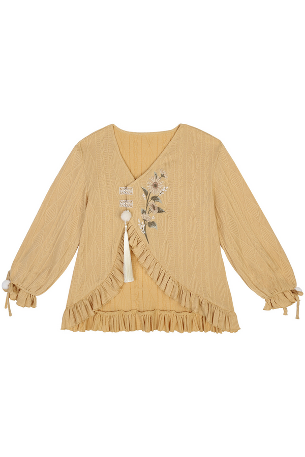 Retro Flower China Cardigan + Flared Doll Collar Dress