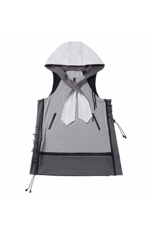 モードカジュアルレイヤードベスト+Tシャツ+ワイドパンツ+ワンピース