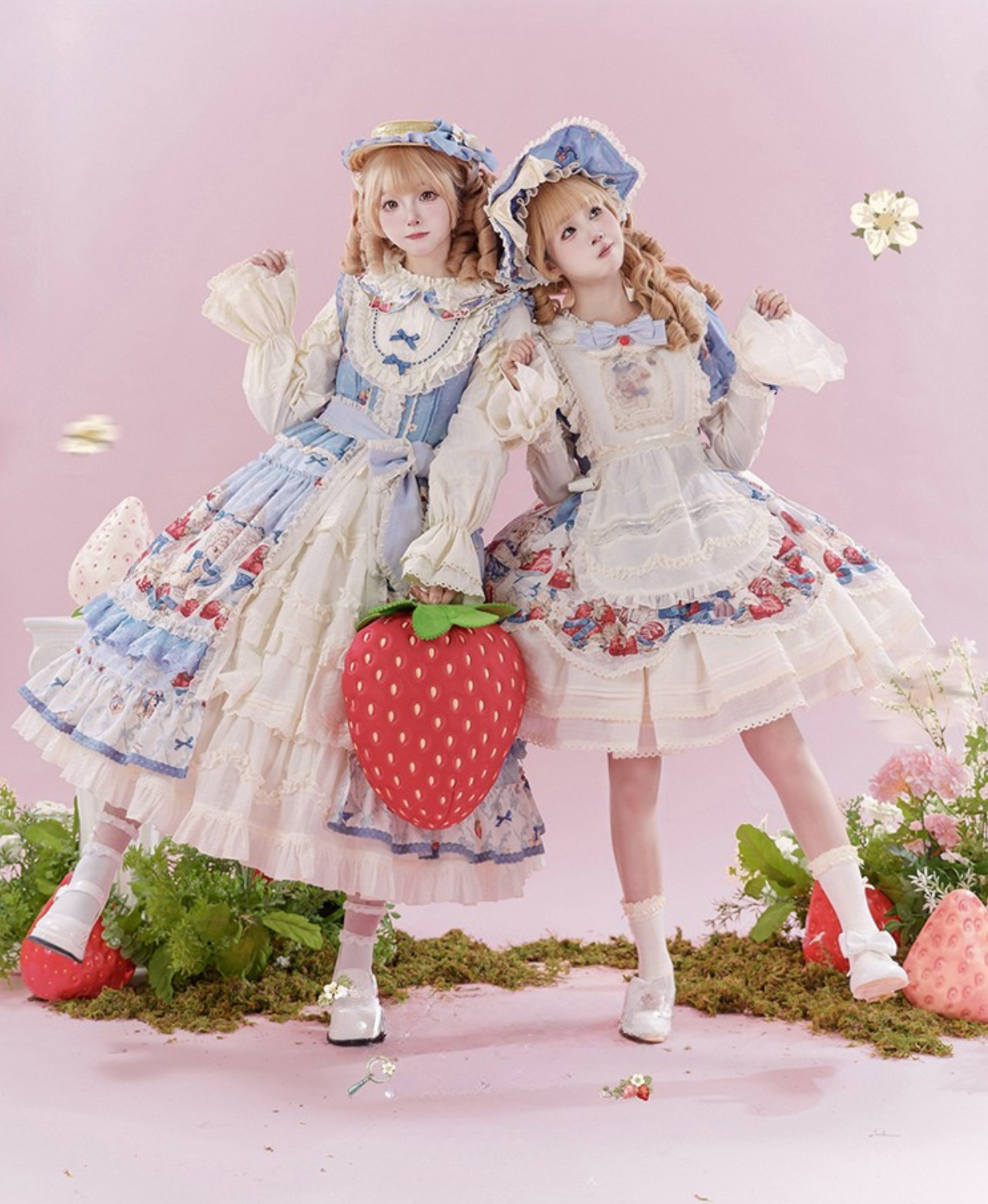 Rabbit Berry Embroidery Print Dress + Bonnet + Hat