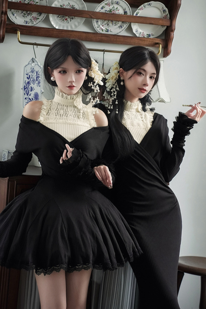 ローVネックニットストレッチスリムワンピース