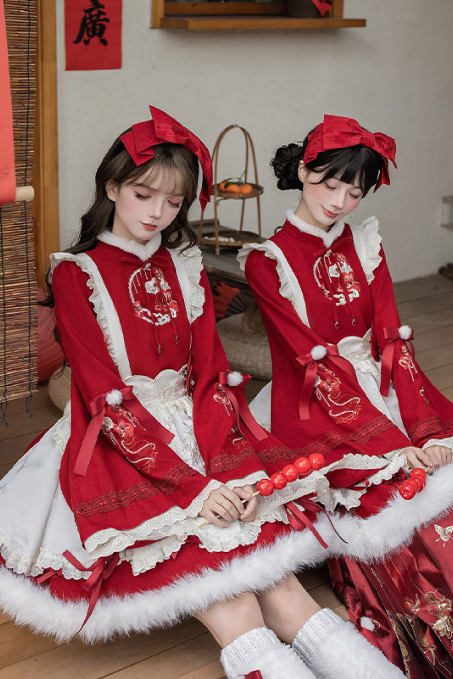 China Big Sleeve Dress + Apron + Skirt + Leg Warmers + Hairband + Clip + Pin