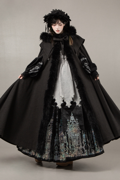 ダークゴシックフリースフードマント