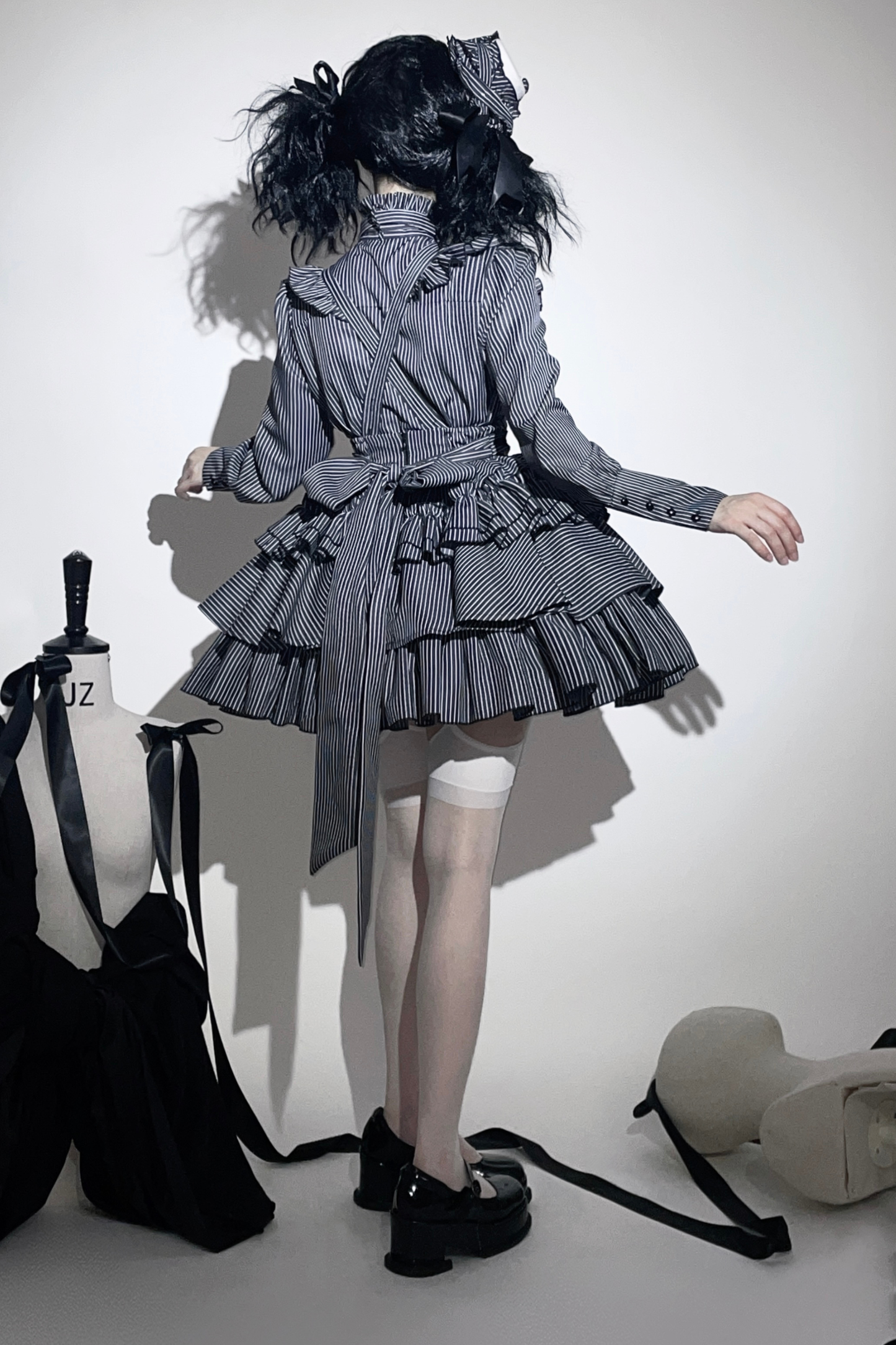 ストライプゴシックロリータシャツ+ケーキスカート